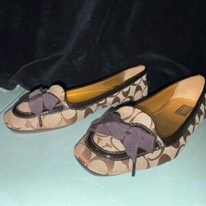 Coach Signature Brown Flats with Bow